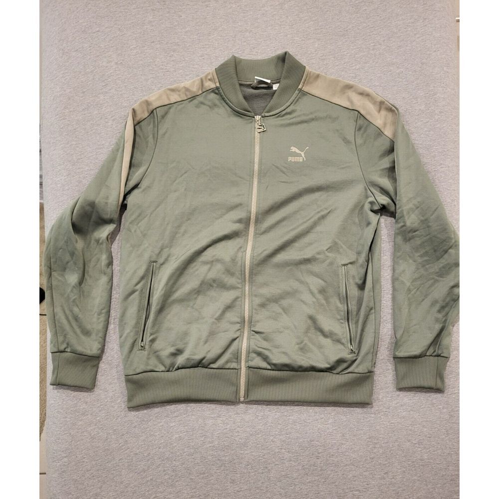 Vintage Puma Zip Up Sweater jacket‎ Men's XL EUC zipper pockets. Y2K Baggy Green